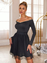 Pearl Trim Mesh Hem Off Shoulder Dress OutfitFlow